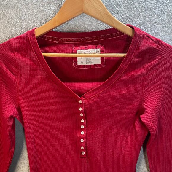 Y2k Aeropostale Waffle Knit Henley Top Large Button Up Elena Bella Indie Grunge - Picture 3 of 10